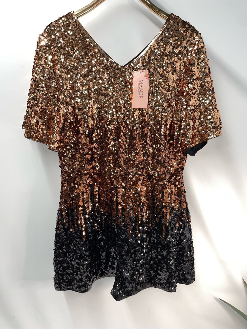 MANER OMBRÉ SEQUINED ROMPER WITH FLUTTER SLEEVES FTL-06-004
